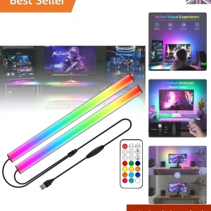 2-In-1 RGB Under Monitor Light Bar - Space-Saving Desk LED Lamp with Remote