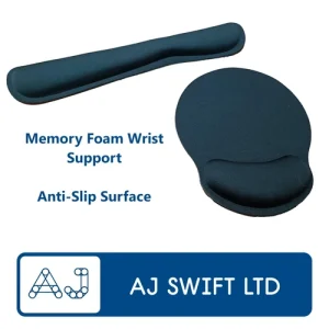 Mouse Mat & Keyboard Wrist Support Rest - Matching Black Memory Foam Grip Pad PC