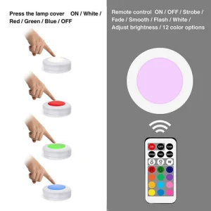 Under Cabinet Touch Sensor RGB LED Wireless Puck Night Light Stair Lamp remote
