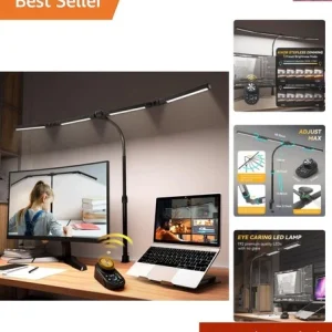 Adjustable LED Desk Lamp – Stepless Dimming & Color Temp Remote Control, Eye-...